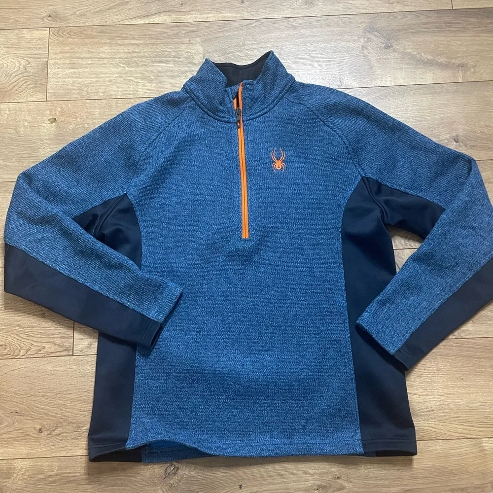 Spyder men's outbound core half zip fleece lined pullover sweater medium blue
